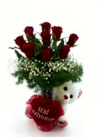 Ayıcıklı 9 Adet Gül