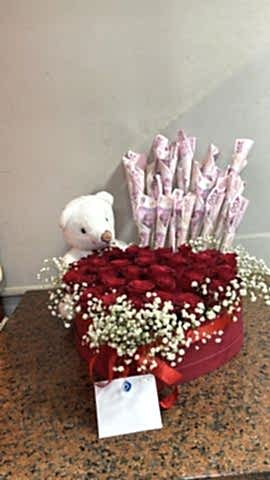 kutuda 35 kırmızı gül - ayıcık