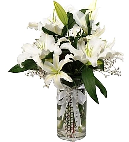 3 DAL Lilyum Çiçek cam fanus içinde